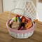 Traditional White Round Willow Gift Basket with Gingham Liner and Sturdy Foldable Handles, Food Snacks Storage Basket